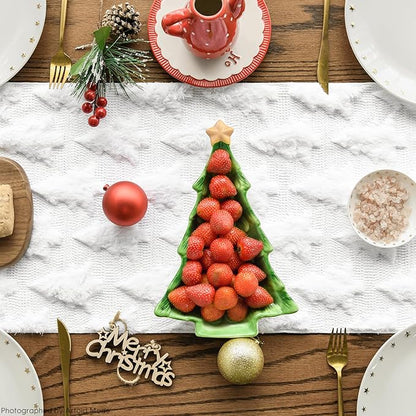Artoid Mode Christmas Trees Soft Plush Faux Fur Jacquard Christmas Table Runner - Image 2