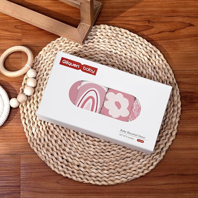 Gllquen Baby Bassinet Sheets 4 Pack, Breathable Cozy Fitted Mattress Sheet - Image 6
