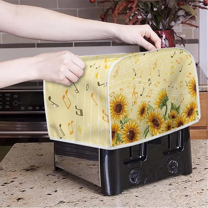 Sunflower Music A Print Bread Maker Cover, Anti Dust Fingerprints Toaster Covers - Image 3