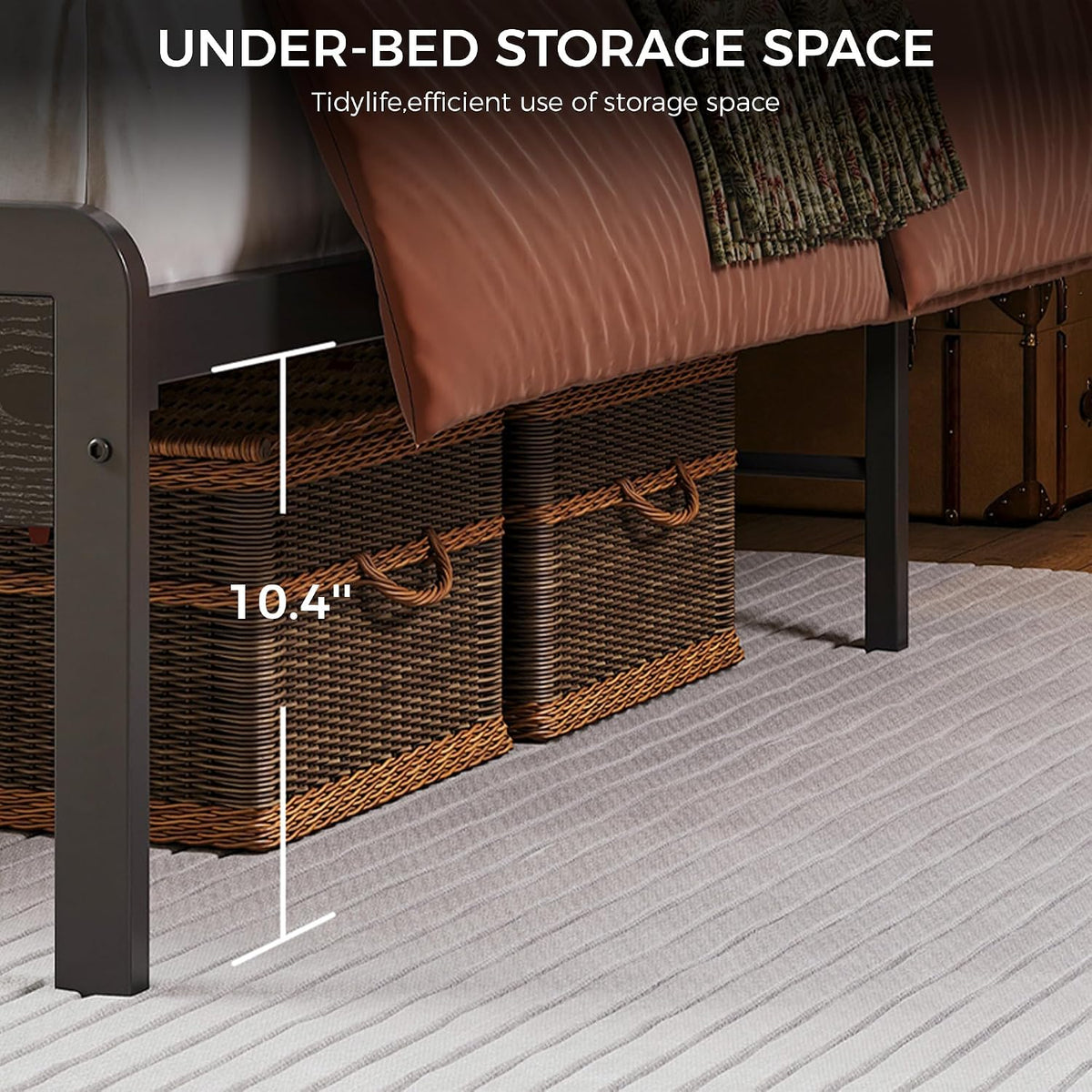 likimio queen bed frame with 2-tier storage shelf, side view