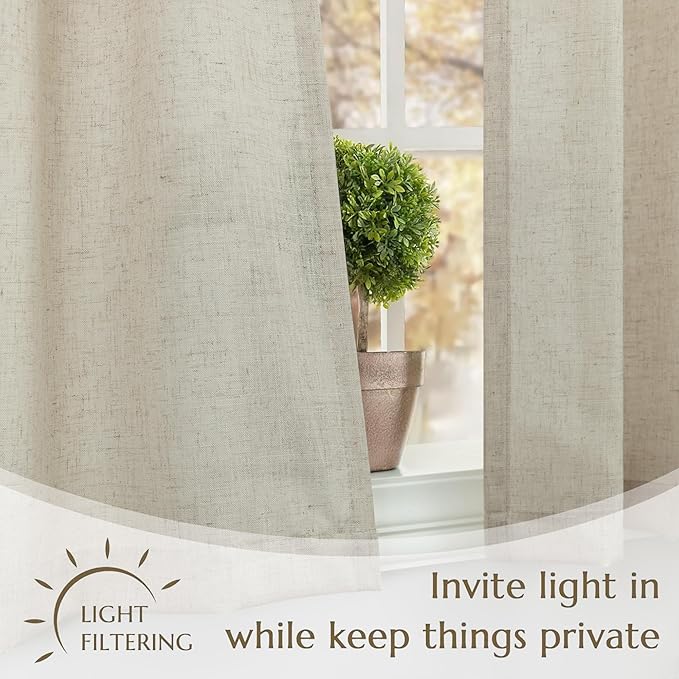 Burlap Kitchen Curtains Over Sink Window Set 30 Inch Length Pinch Pleated Small - Image 3