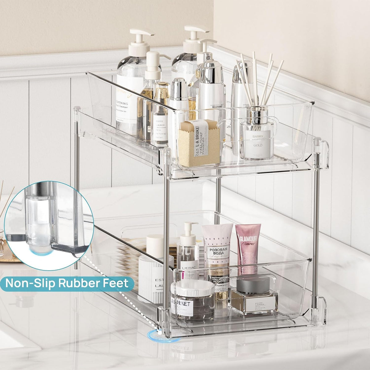 vtopmart 4 pack pull out bathroom under sink showing dimensions