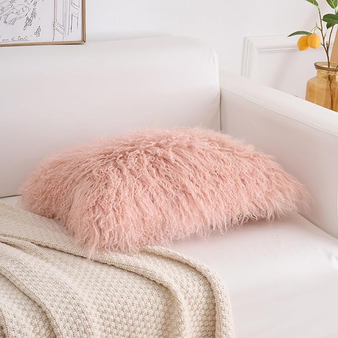 Genuine Mongolian Lamb Fur Pillow Cover – 12"x20" Rectangular Cushion Case – - Image 5
