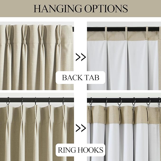 Vision Home Sand Pinch Pleated Full Blackout Curtains Linen Blended Room - Image 8