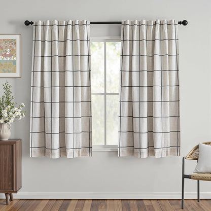 mysky home 100% blackout plaid linen curtains 63, front angle view