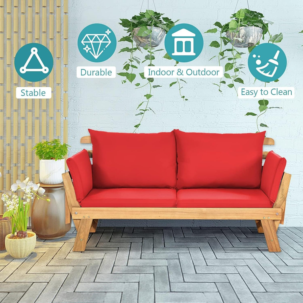 dortala patio convertible couch sofa bed, acacia wood, package contents