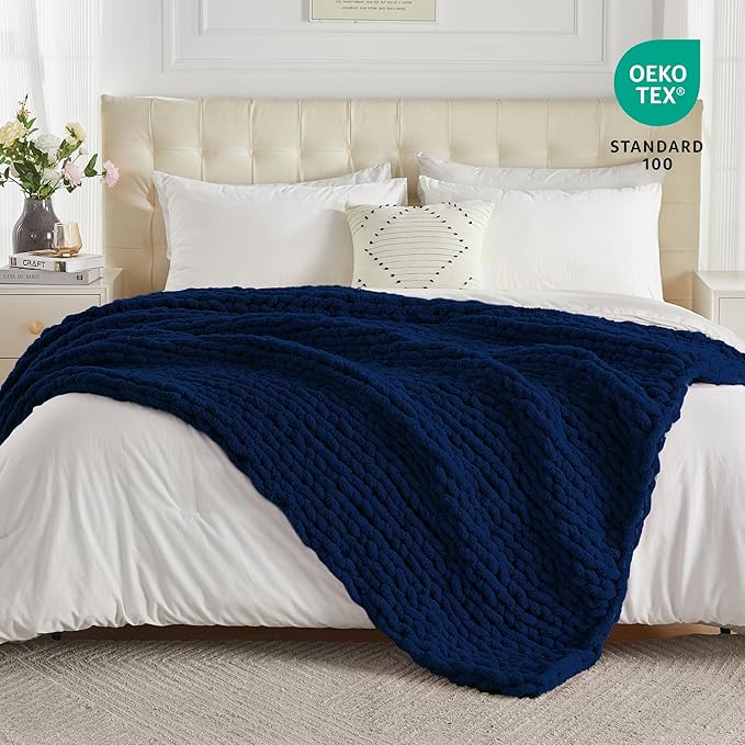 Carriediosa Chunky Knit Throw Blanket 50" X 60", 100% Hand Made Large Chenille - Image 4