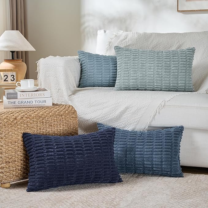Fancy Homi Set of 4 Blue Long Lumbar Rectangle Decorative Throw Pillow Covers - Image 5