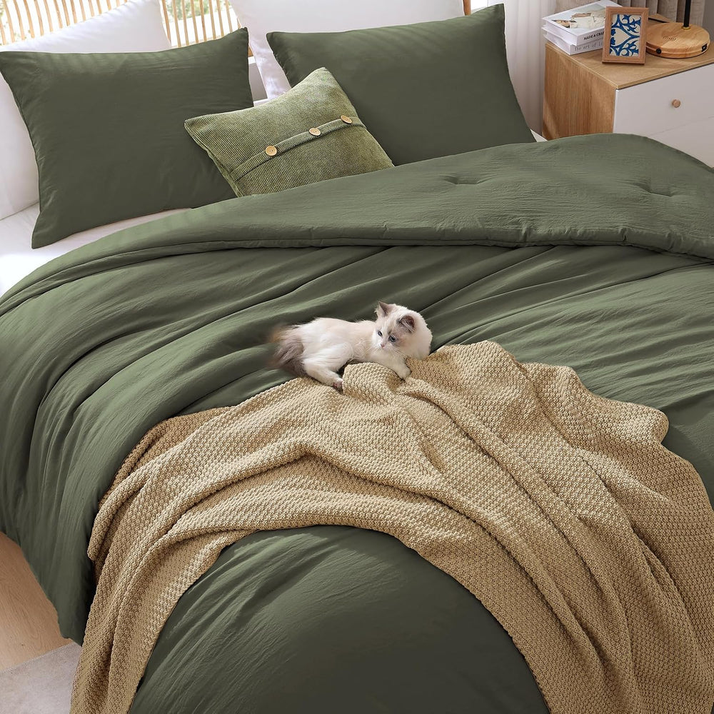 Queen Comforter Set-3 Pieces Soft Olive Green Comforters Queen Size Bedding
