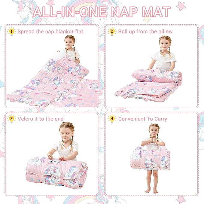 Toddler Nap Mat with Pillow and Blanket, Extra Large Rolled Napping Mats - Image 6