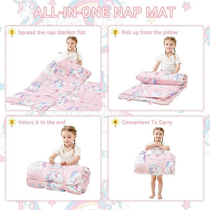 Toddler Nap Mat with Pillow and Blanket, Extra Large Rolled Napping Mats - Image 6
