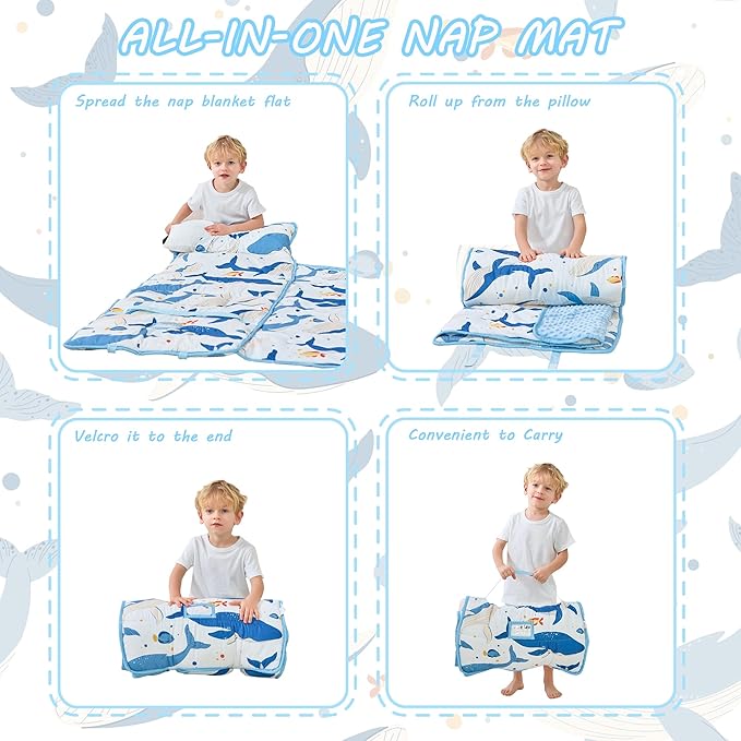 Toddler Nap Mat with Pillow and Blanket, Extra Large Rolled Napping Mats - Image 6