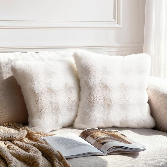 Faux Rabbit Fur Throw Pillow Covers 18×18, Soft Plush Pillow Covers by DENNYLIFE