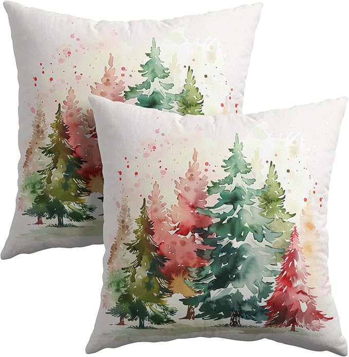 Christmas Tree Outdoor Throw Pillow Cover 24x24 Inch Set of 2 Winter Colorful by Granbey