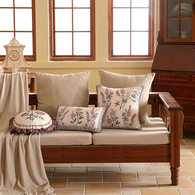 ISAENNE Design Linen Vintage Throw Pillow Covers 18"x18", Square Cushion Covers - Image 3