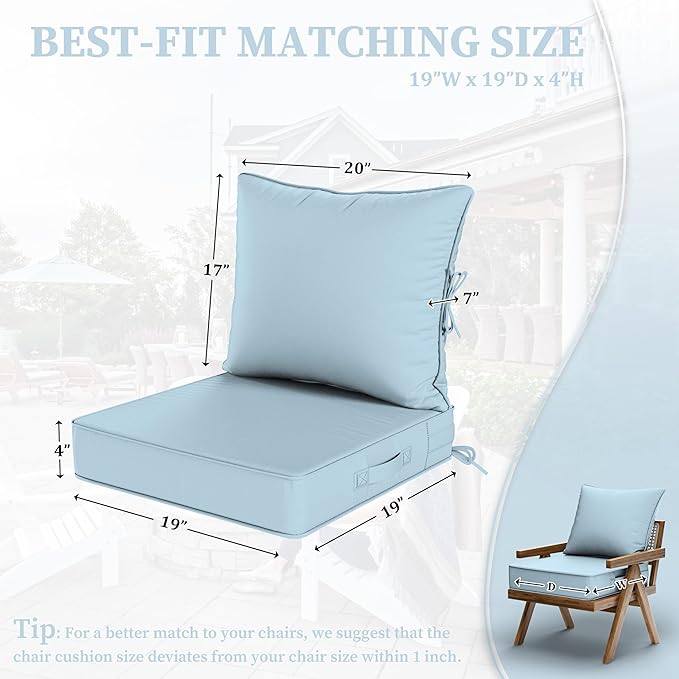 Outdoor Seat Cushion Set 19 L × 19 W × 4 H Inch Waterproof & Fade Resistant - Image 2