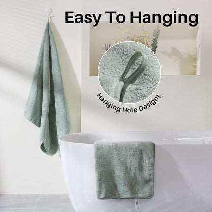 joymoop microfiber bath towels with hanging loop, 4 on a desk or shelf