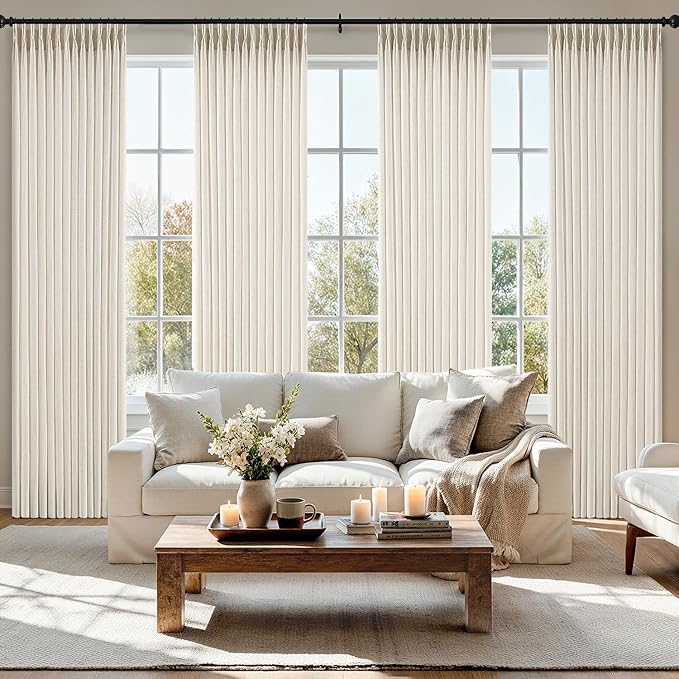 MIULEE Pinch Pleated Thick Linen Curtains 96 Inches 4 Panels Set Ivory Cream by MIULEE