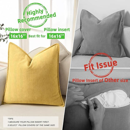 ZWJD Yellow Pillow Covers 16x16 Set of 2 Chenille Throw Pillow Covers - Image 3