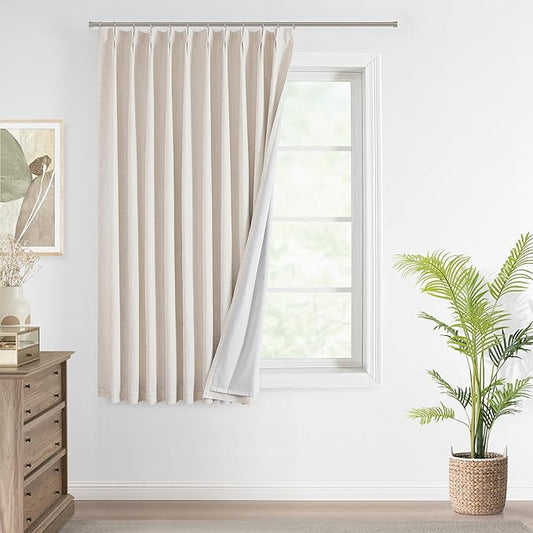 Vision Home Natural Pinch Pleated Full Blackout Curtains Linen Blended Room by VisionHome