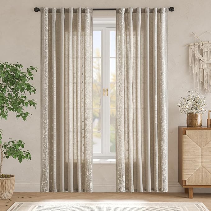 jinchan Winslow Linen Curtains for Bedroom 84 Inches Length Ivory on Taupe - Image 3