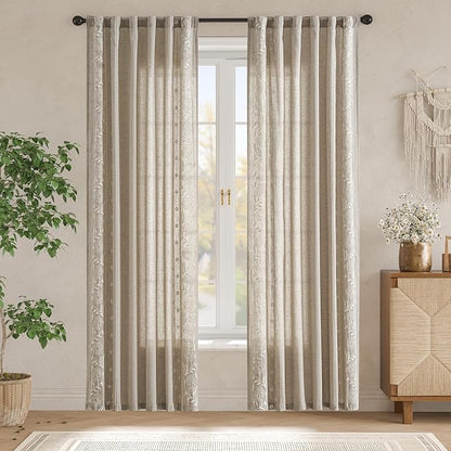 jinchan Winslow Linen Curtains for Bedroom 84 Inches Length Ivory on Taupe - Image 3