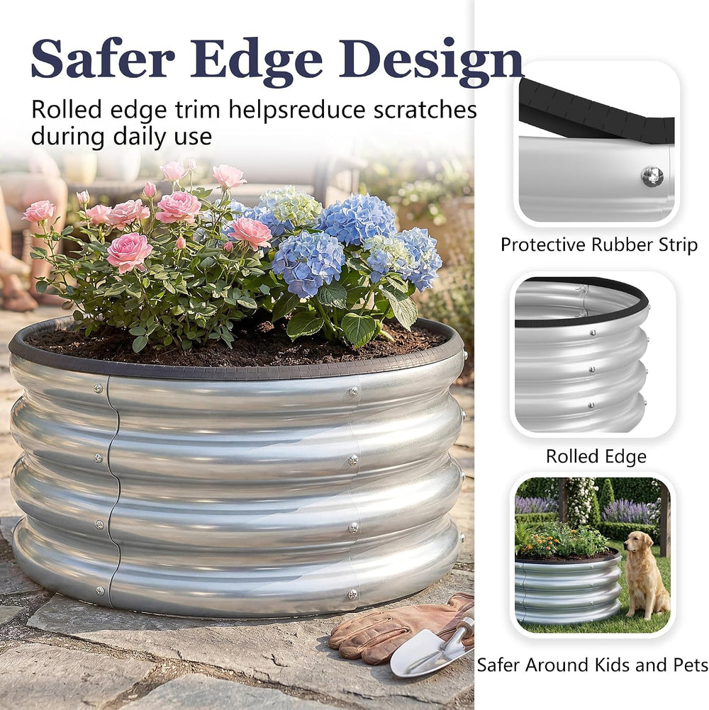 Round Raised Garden Bed 2-Pack 2x2x1ft Galvanized Steel, Silver