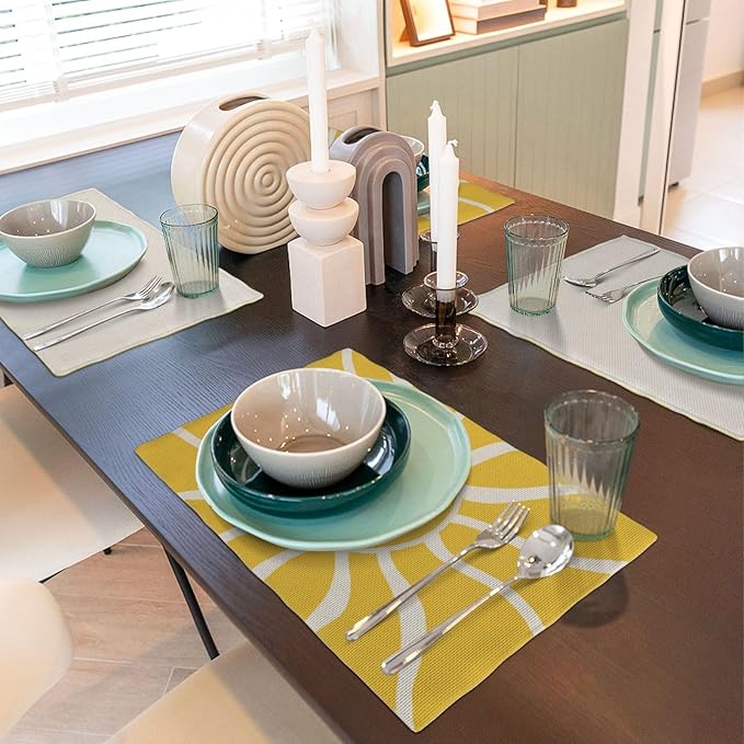 Yellow Sunshine Placemats Set of 4, Abstract Modern Sun Decorative Table Mat 12 - Image 6