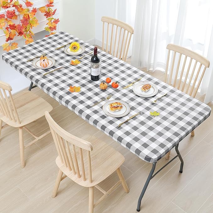 Smiry Rectangle Picnic Table Cloth, Elastic Waterproof Fitted Vinyl Tablecloths - Image 6