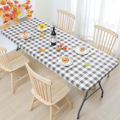 Smiry Rectangle Picnic Table Cloth, Elastic Waterproof Fitted Vinyl Tablecloths - Image 6