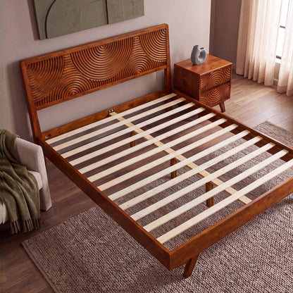 acacia harmony queen solid wood platform bed frame, front angle view