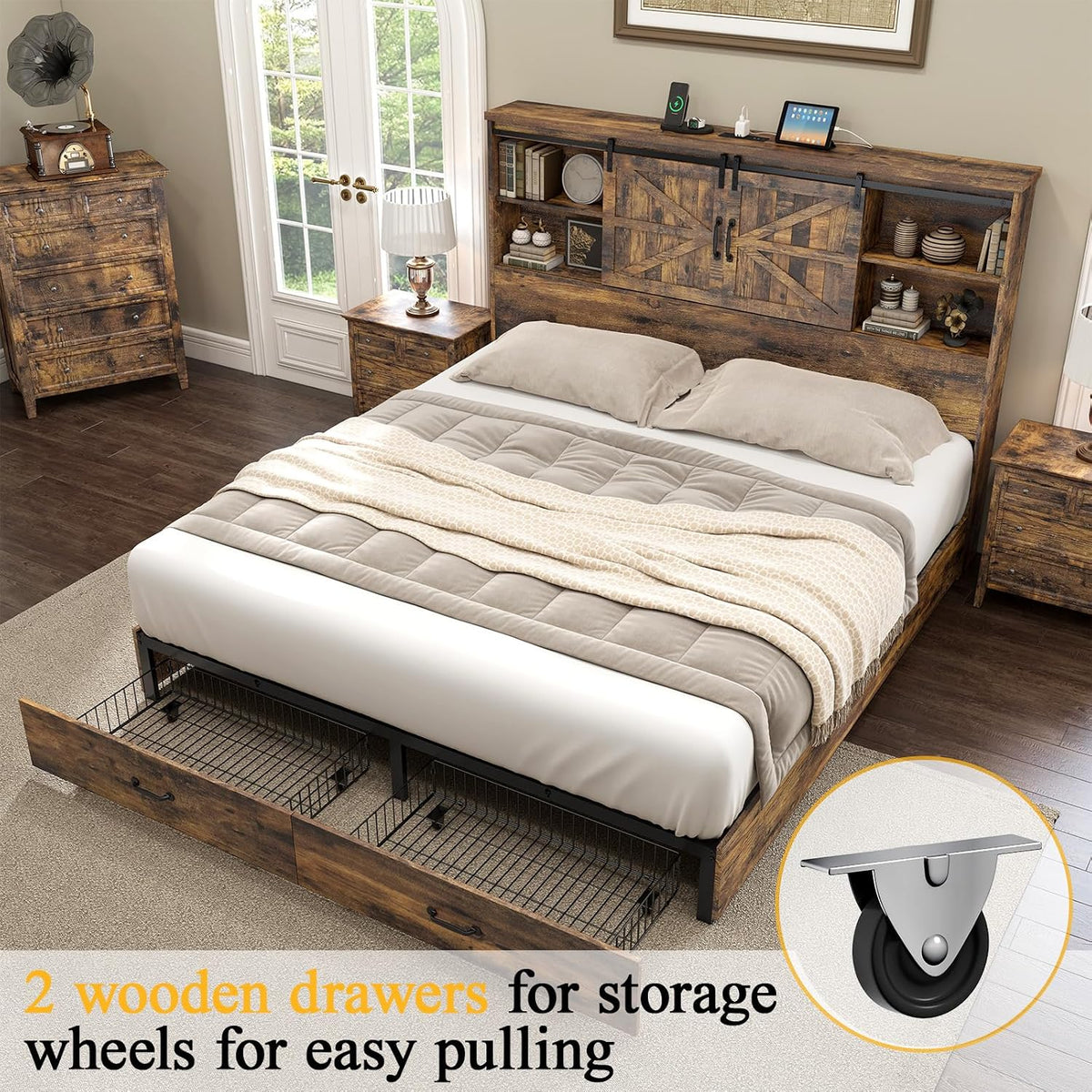 howe farmhouse full size bed frame with 51.2", side view