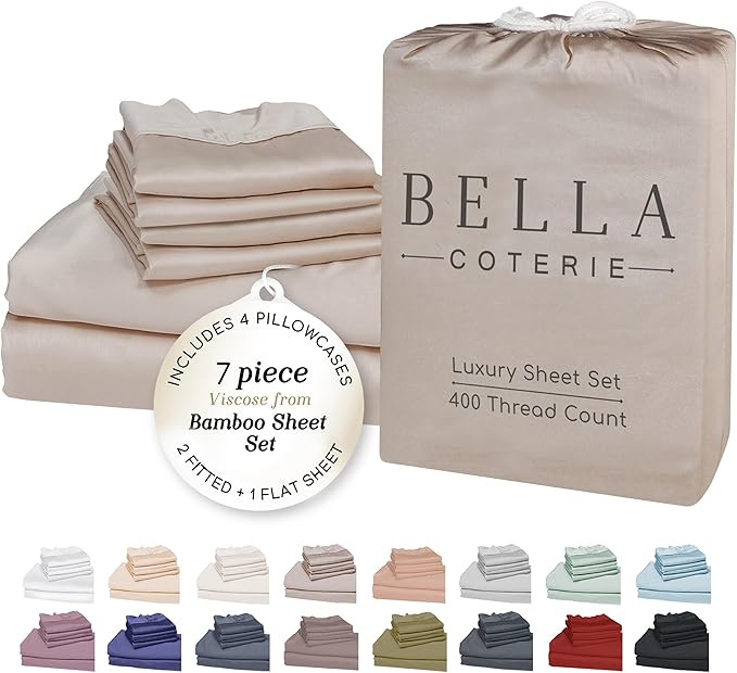 Bella Coterie 7 Piece Luxury Bamboo Viscose Split King Size Sheet Set | 2 by BC