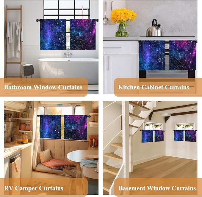 Renaiss 26 x 36 Inch Galaxy Kitchen Curtains Out Space Blue Nebula Universe - Image 7