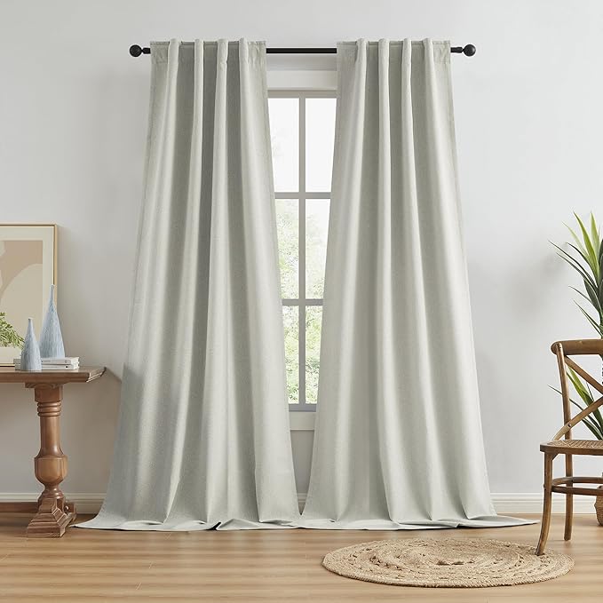 KEQIAOSUOCAI Greyish Beige Blackout Curtains 104 Inches Long 2 Panels Back Tab by KEQIAOSUOCAI