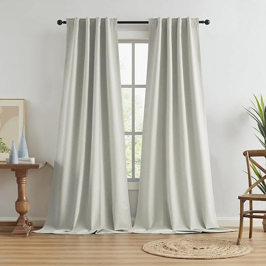 KEQIAOSUOCAI Greyish Beige Blackout Curtains 120 Inches Long 2 Panels Back Tab by KEQIAOSUOCAI
