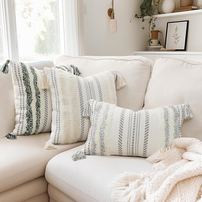 decorUhome Decorative Boho Throw Pillow Cover 20x20, Accent Neutral Textured - Image 5