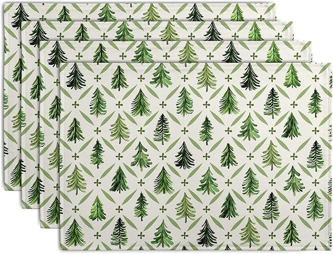Sage Green Pine Tree Christmas Placemats Set of 4 Xmas Farmhouse Rustic Style by Wnoesat