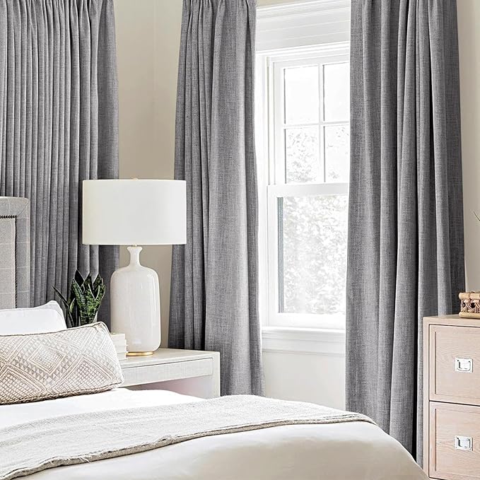 MIULEE Linen Texture Curtains for Bedroom Solid 100% Blackout Thermal Insulated - Image 2
