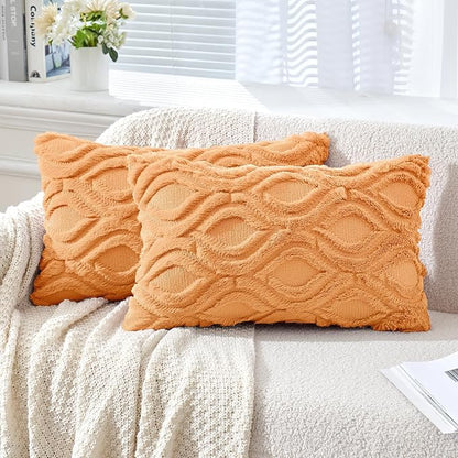 MIULEE Orange Fall Throw Pillow Covers 12x20 Inch, Soft Plush Faux Wool Solid by MIULEE