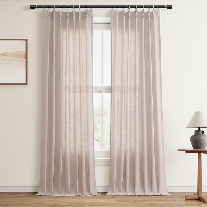 Oatmeal Pinch Pleat Linen Curtains 102 Inch Length 2 Panels Set by Aersas