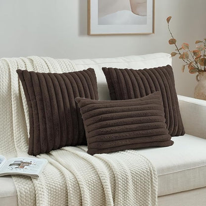 FUTEI Dark Coffee Throw Pillow Covers Set of 2, 12x20 Inch Striped Texture - Image 4