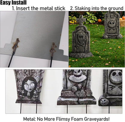 4PCS Metal Halloween Tombstone Outdoor Yard Signs with Stakes Decorations