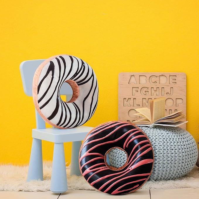 HYSEAS Round Throw Pillow 14 Inch Chocolate White Donut, 3D Digital Print - Image 3
