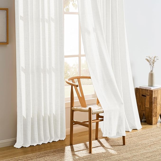 White Pinch Pleated Sheer Curtains 90 Inches Long, Textured Window Treatments - Image 6