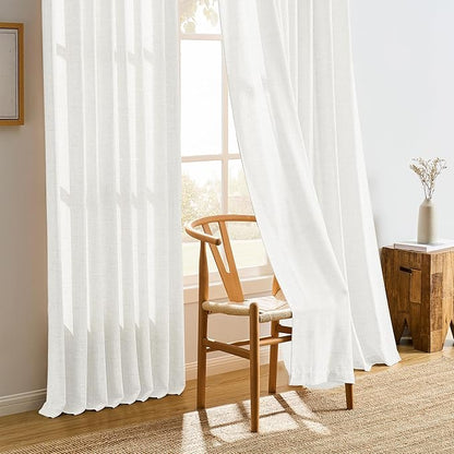 RAIN CITY Linen White Sheer Curtains 86 Inches Long Pinch Pleated - Image 6