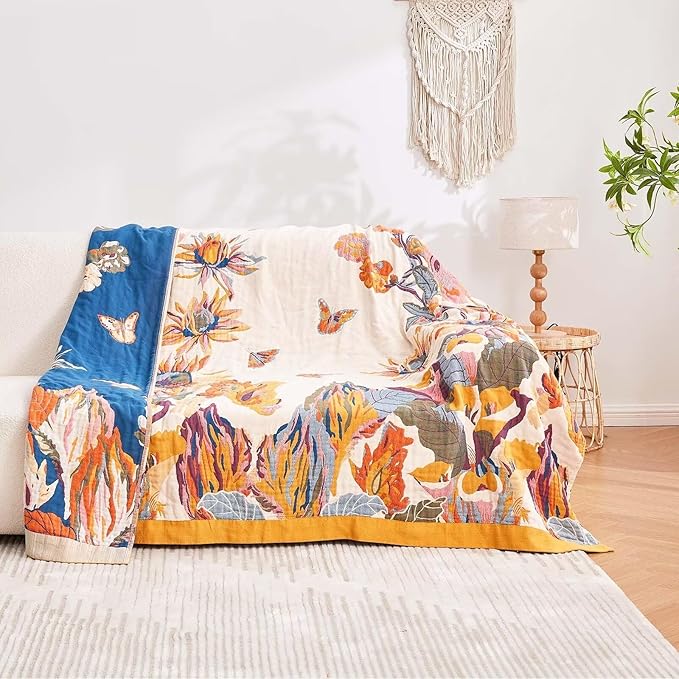 Boho Throw Blanket, 100% Cotton Ultra Soft Luxury Throw Rustic Quilt, All - Image 3