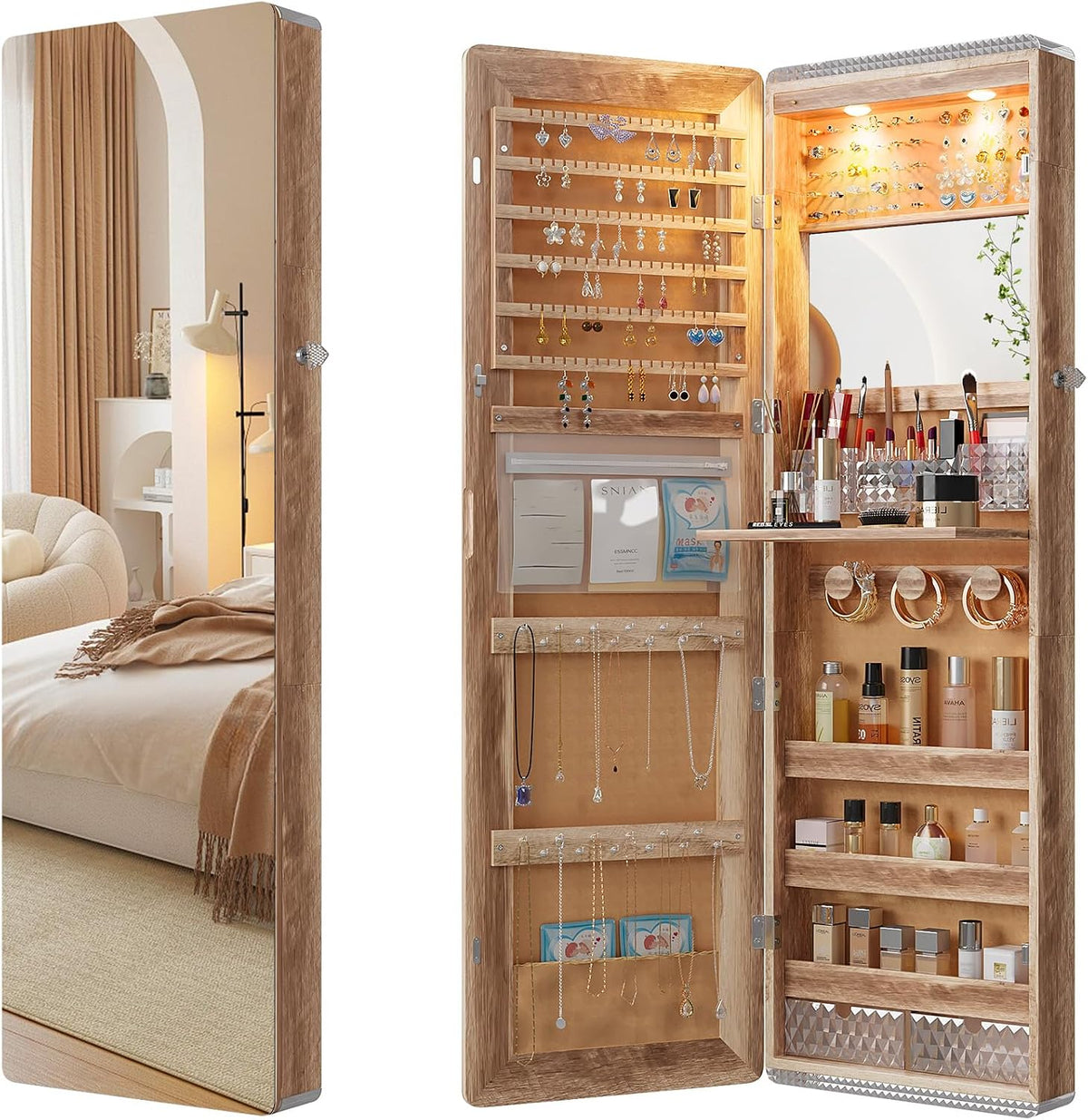 hnebc over the door jewelry organizer with led, main product view