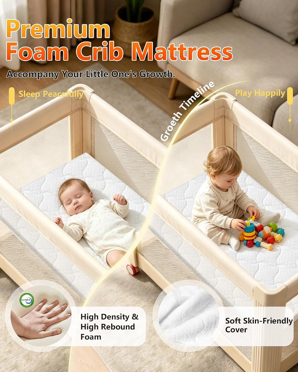 Pack and Play Mattress, 38"x26"x1.5" Portable Playard Mattress...