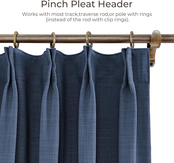 TWOPAGES 52 W x 102 L inch Pinch Pleat Darkening Drape Faux Linen Curtain - Image 3